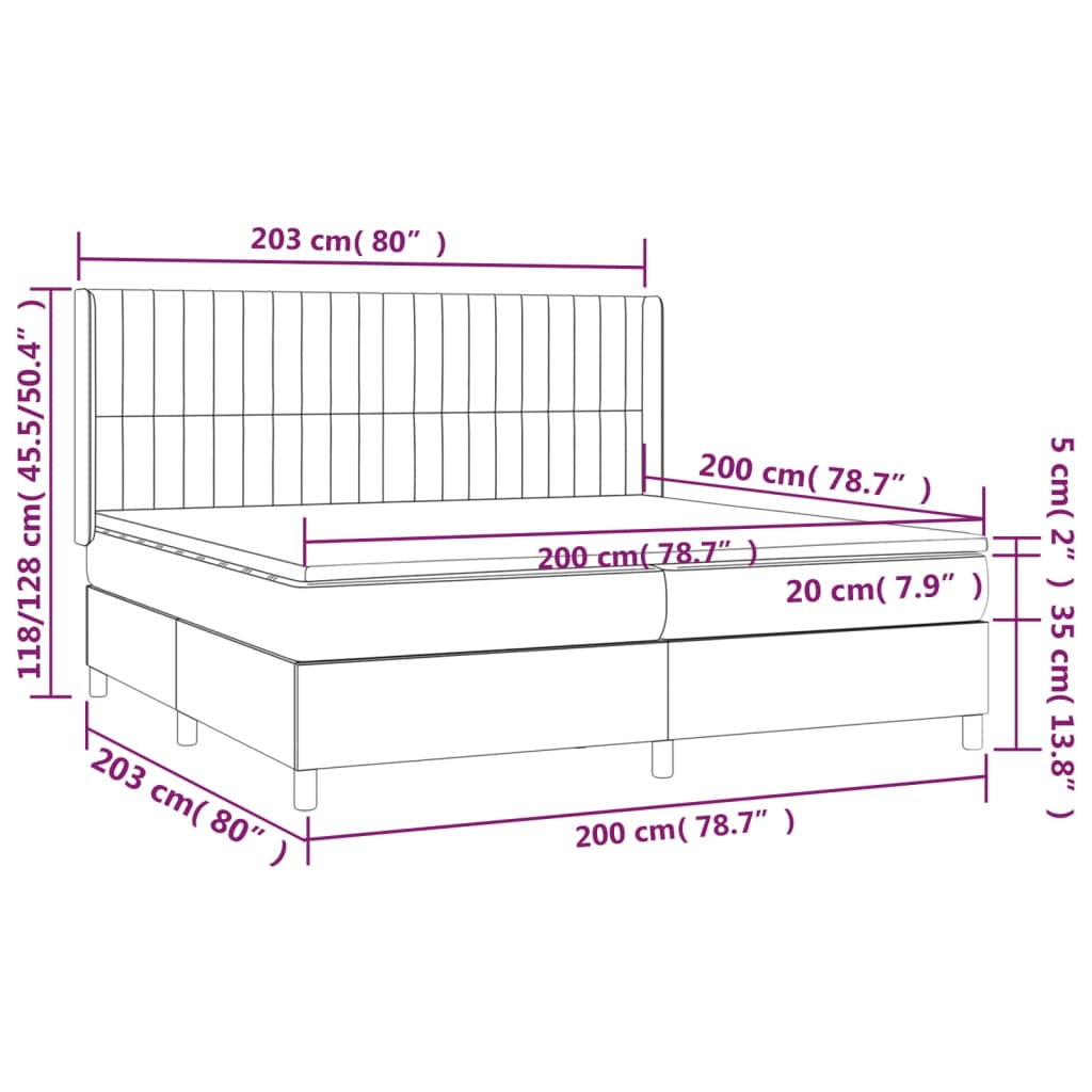 Sötétszürke bársony rugós és LED-es ágy matraccal 200x200 cm 8