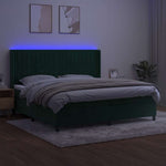 Sötétzöld bársony rugós és LED-es ágy matraccal 200x200 cm 3