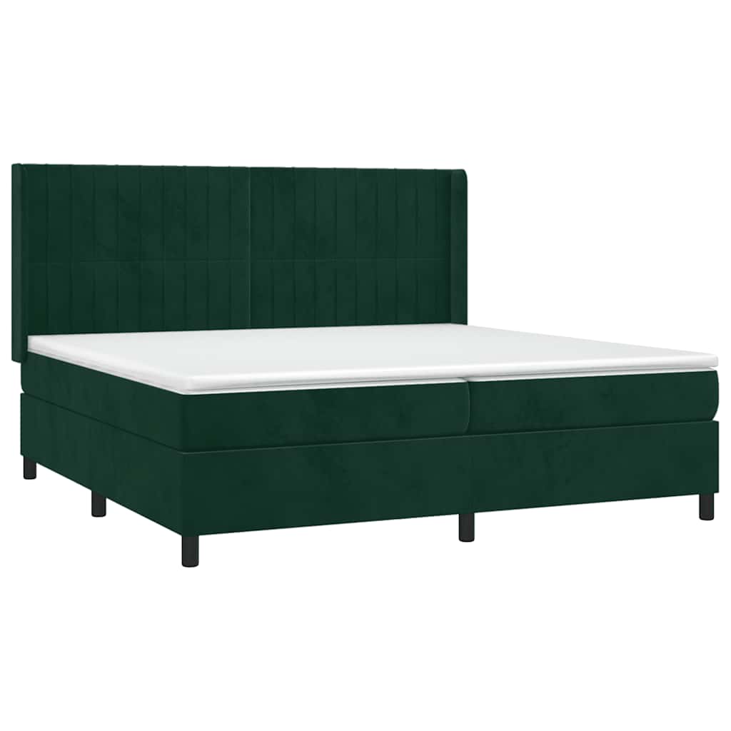 Sötétzöld bársony rugós és LED-es ágy matraccal 200x200 cm 4