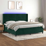 Sötétzöld bársony rugós és LED-es ágy matraccal 200x200 cm