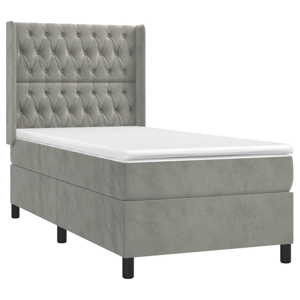 Világosszürke bársony rugós és LED-es ágy matraccal 80 x 200 cm 4