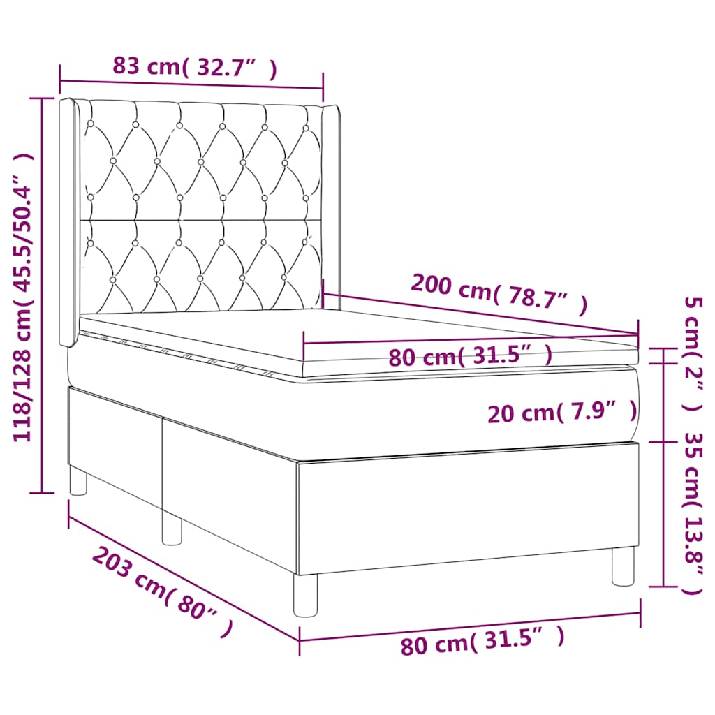 Sötétzöld bársony rugós és LED-es ágy matraccal 80 x 200 cm 9
