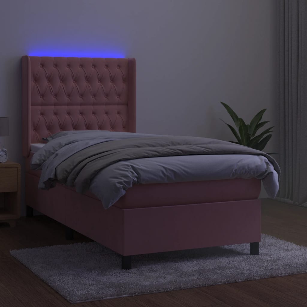 Rózsaszín bársony rugós és LED-es ágy matraccal 80 x 200 cm 3