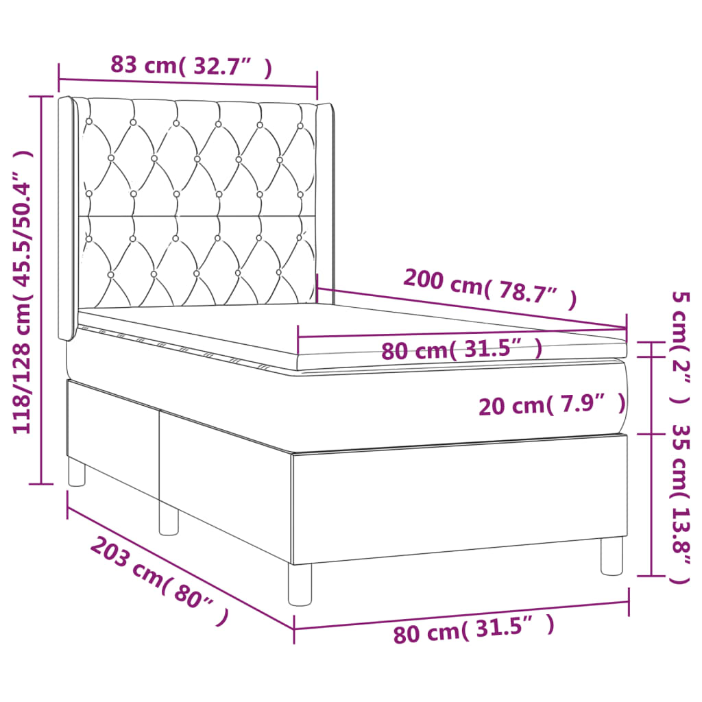 Rózsaszín bársony rugós és LED-es ágy matraccal 80 x 200 cm 8