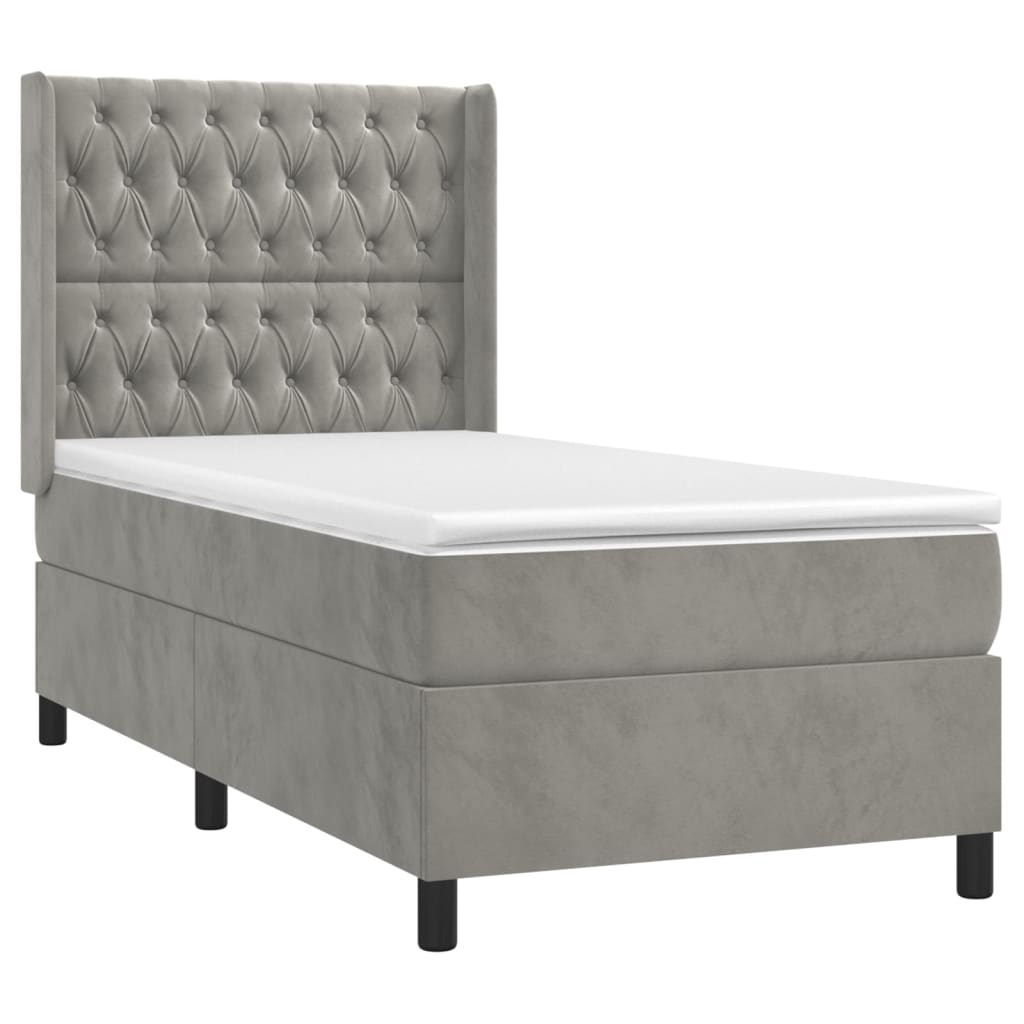 Világosszürke bársony rugós és LED-es ágy matraccal 100x200 cm 4