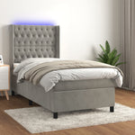 Világosszürke bársony rugós és LED-es ágy matraccal 100x200 cm