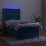 Sötétkék bársony rugós és LED-es ágy matraccal 100x200 cm 4