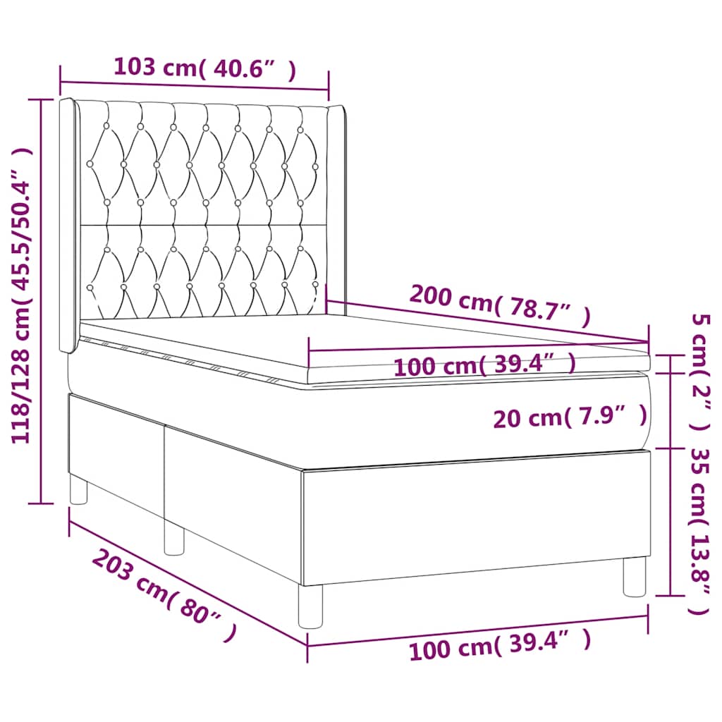 Sötétkék bársony rugós és LED-es ágy matraccal 100x200 cm 9