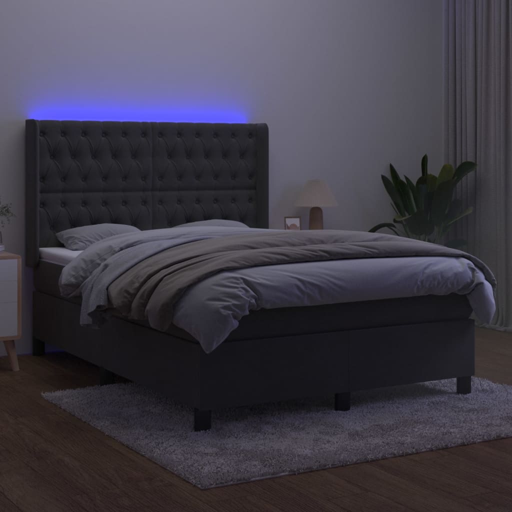 Sötétszürke bársony rugós és LED-es ágy matraccal 140x190 cm 3
