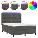 Sötétszürke bársony rugós és LED-es ágy matraccal 140x200 cm 2