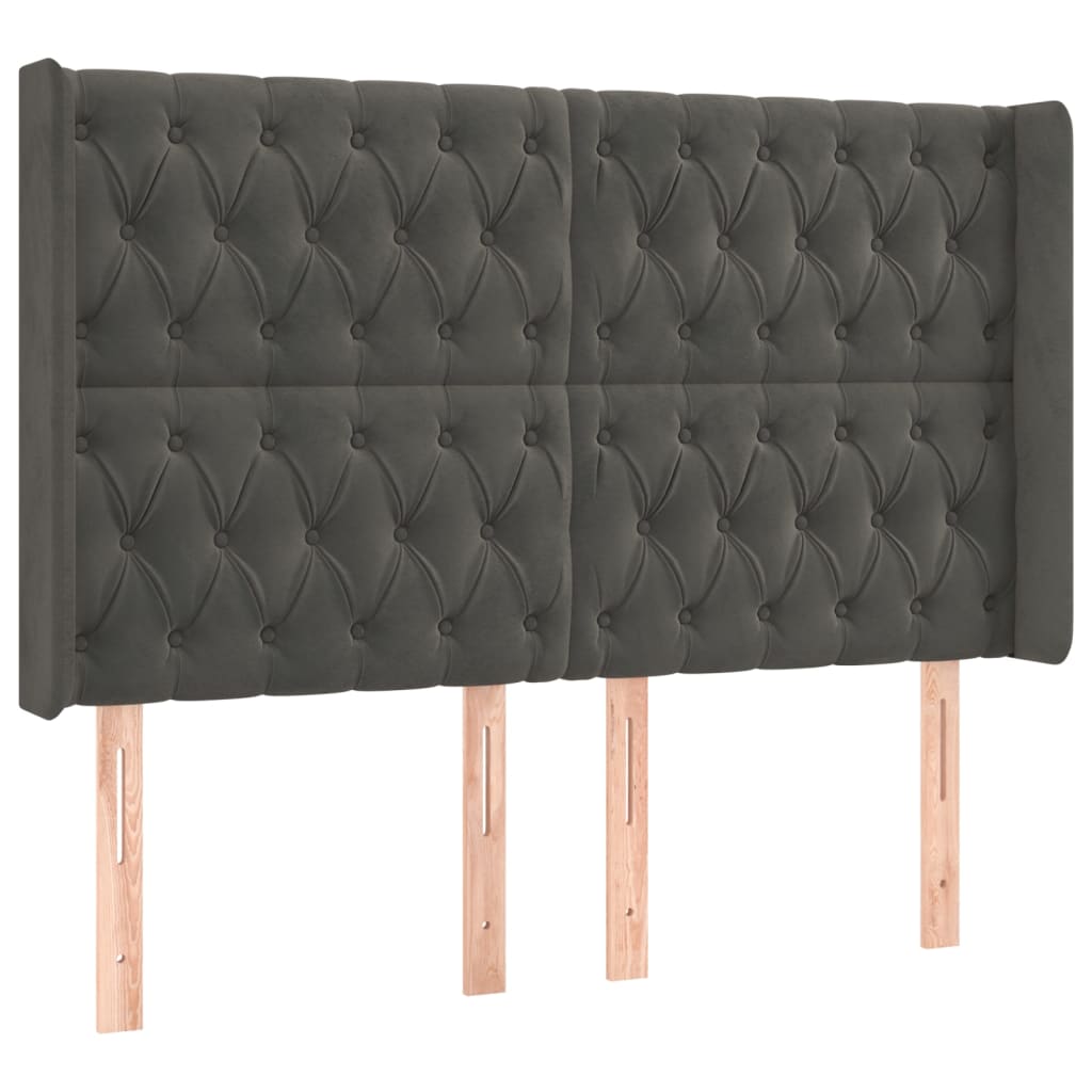 Sötétszürke bársony rugós és LED-es ágy matraccal 140x200 cm 7