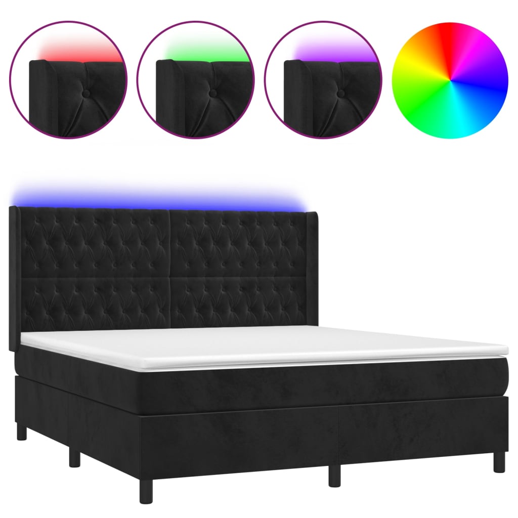 Fekete bársony rugós és LED-es ágy matraccal 180x200 cm 2