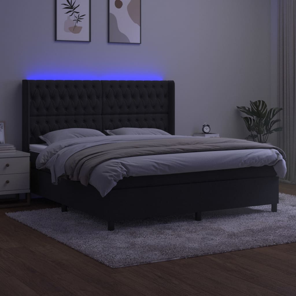 Fekete bársony rugós és LED-es ágy matraccal 180x200 cm 3