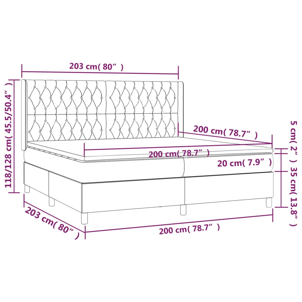 Fekete bársony rugós és LED-es ágy matraccal 200x200 cm 8
