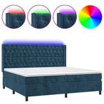 Sötétkék bársony rugós és LED-es ágy matraccal 200x200 cm 2