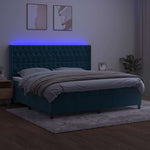 Sötétkék bársony rugós és LED-es ágy matraccal 200x200 cm 4