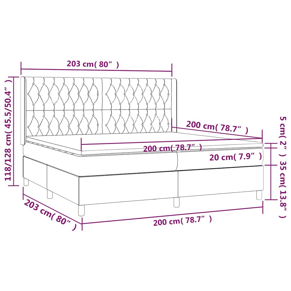 Sötétkék bársony rugós és LED-es ágy matraccal 200x200 cm 9