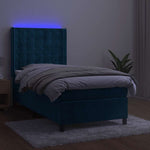 Sötétkék bársony rugós és LED-es ágy matraccal 80 x 200 cm 4