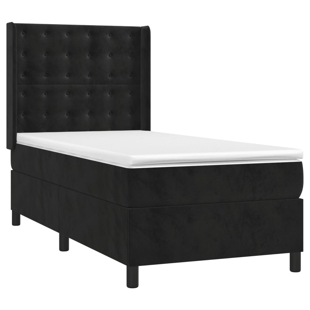 Fekete bársony rugós és LED-es ágy matraccal 90x190 cm 4