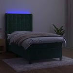 Sötétzöld bársony rugós és LED-es ágy matraccal 100x200 cm 3