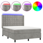 Világosszürke bársony rugós és LED-es ágy matraccal 140x190 cm 2
