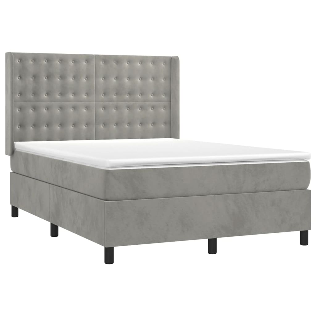 Világosszürke bársony rugós és LED-es ágy matraccal 140x190 cm 4