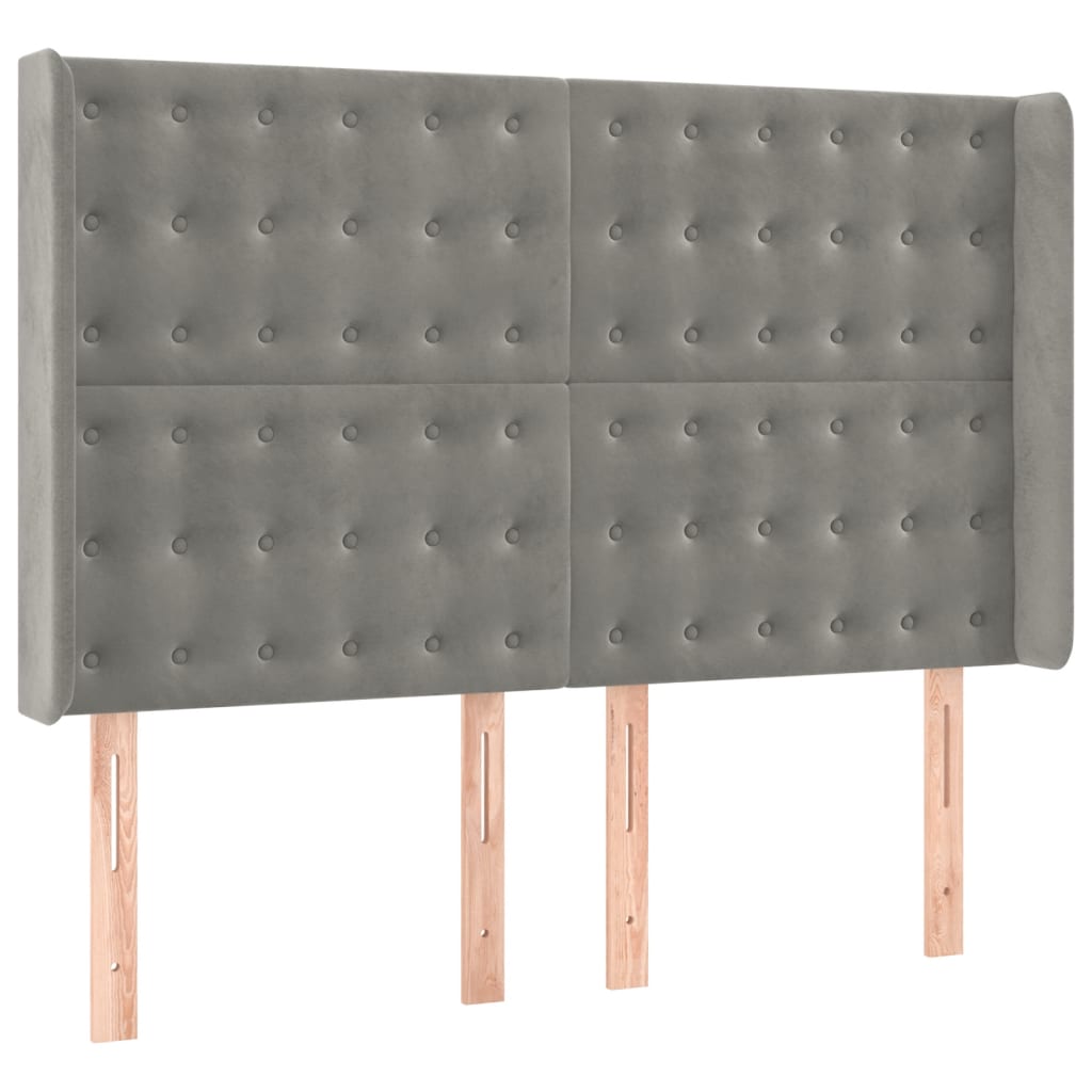 Világosszürke bársony rugós és LED-es ágy matraccal 140x190 cm 7