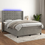 Világosszürke bársony rugós és LED-es ágy matraccal 140x190 cm