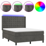 Sötétszürke bársony rugós és LED-es ágy matraccal 140x190 cm 2