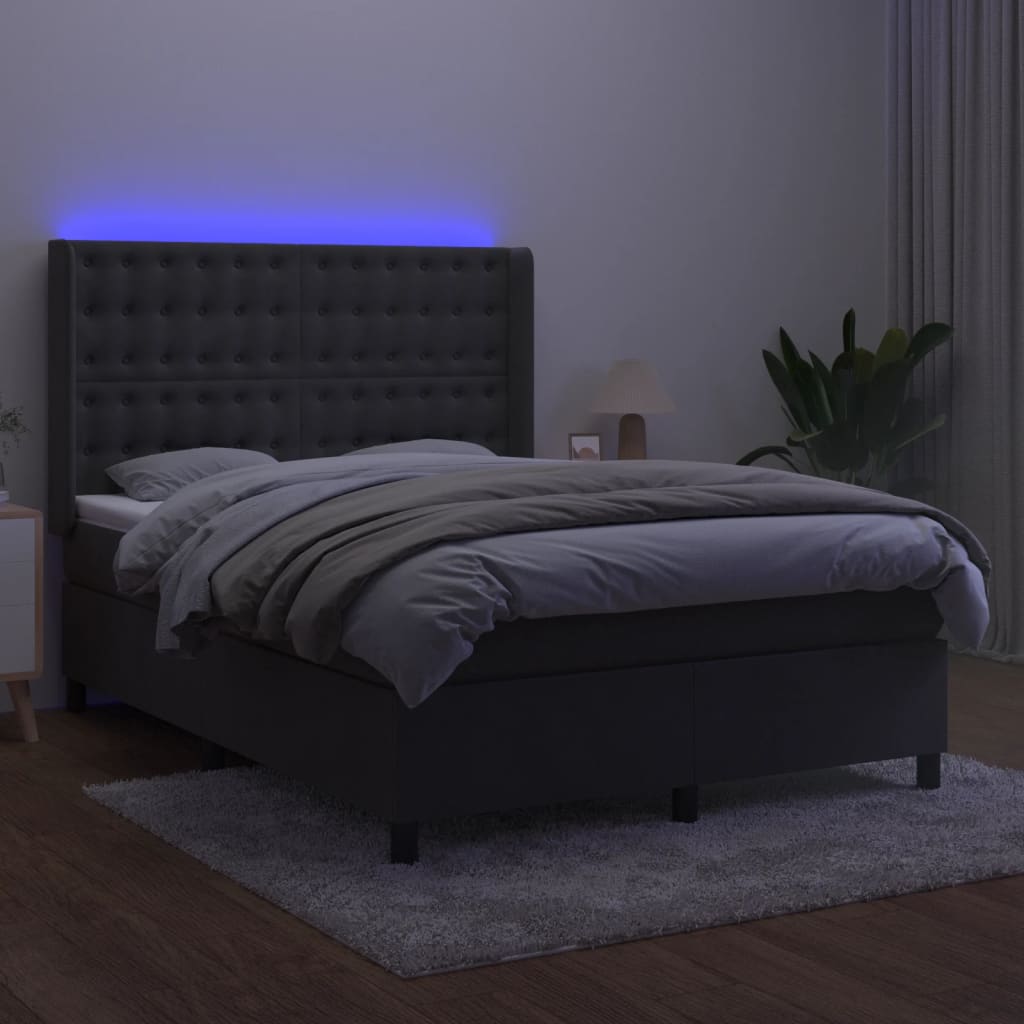 Sötétszürke bársony rugós és LED-es ágy matraccal 140x190 cm 3