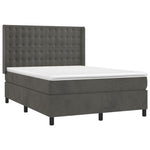 Sötétszürke bársony rugós és LED-es ágy matraccal 140x190 cm 4