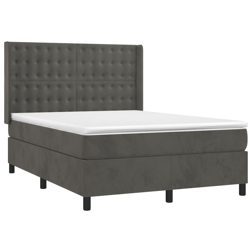 Sötétszürke bársony rugós és LED-es ágy matraccal 140x190 cm 4