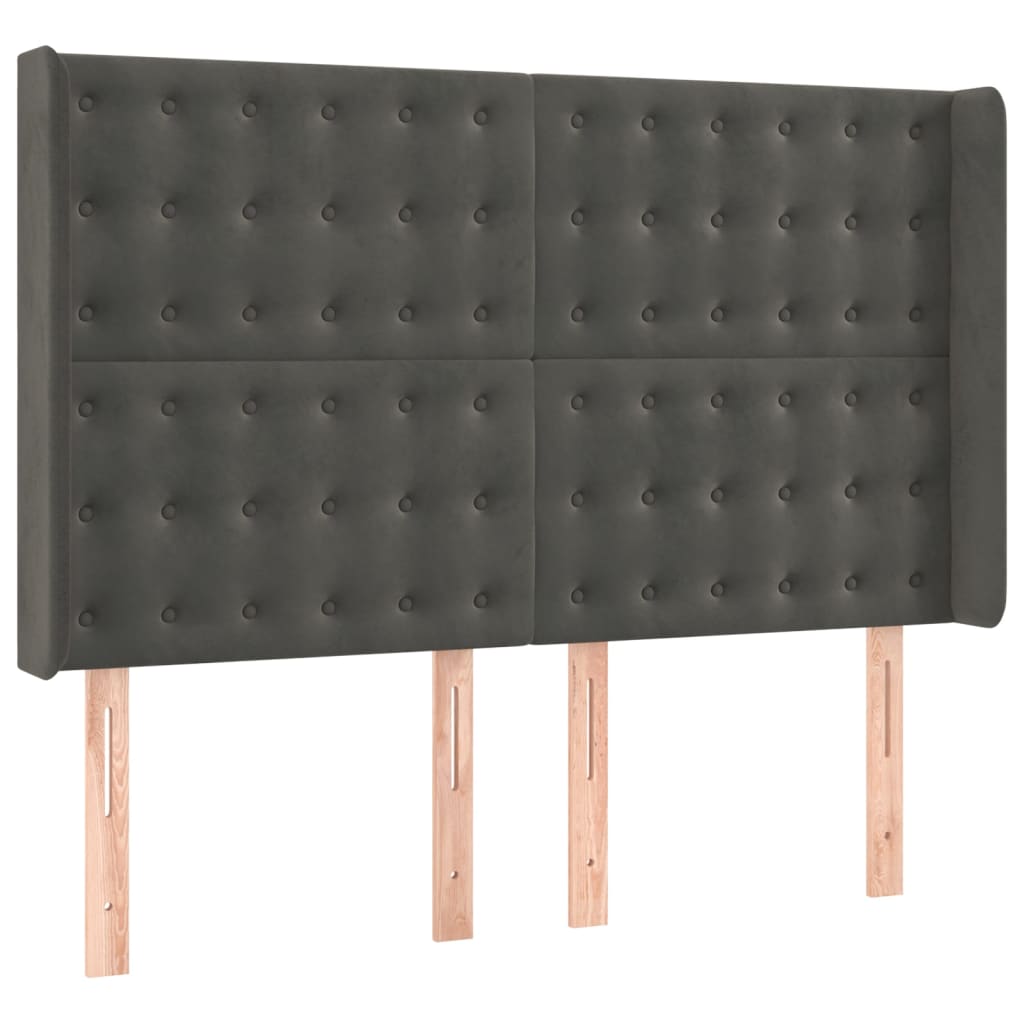 Sötétszürke bársony rugós és LED-es ágy matraccal 140x190 cm 7