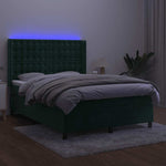 Sötétzöld bársony rugós és LED-es ágy matraccal 140x190 cm 3
