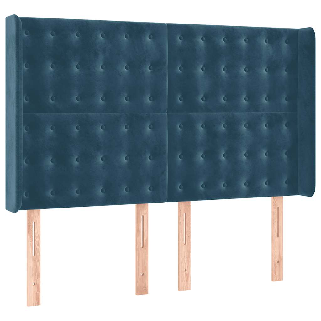 Sötétkék bársony rugós és LED-es ágy matraccal 140x200 cm 7