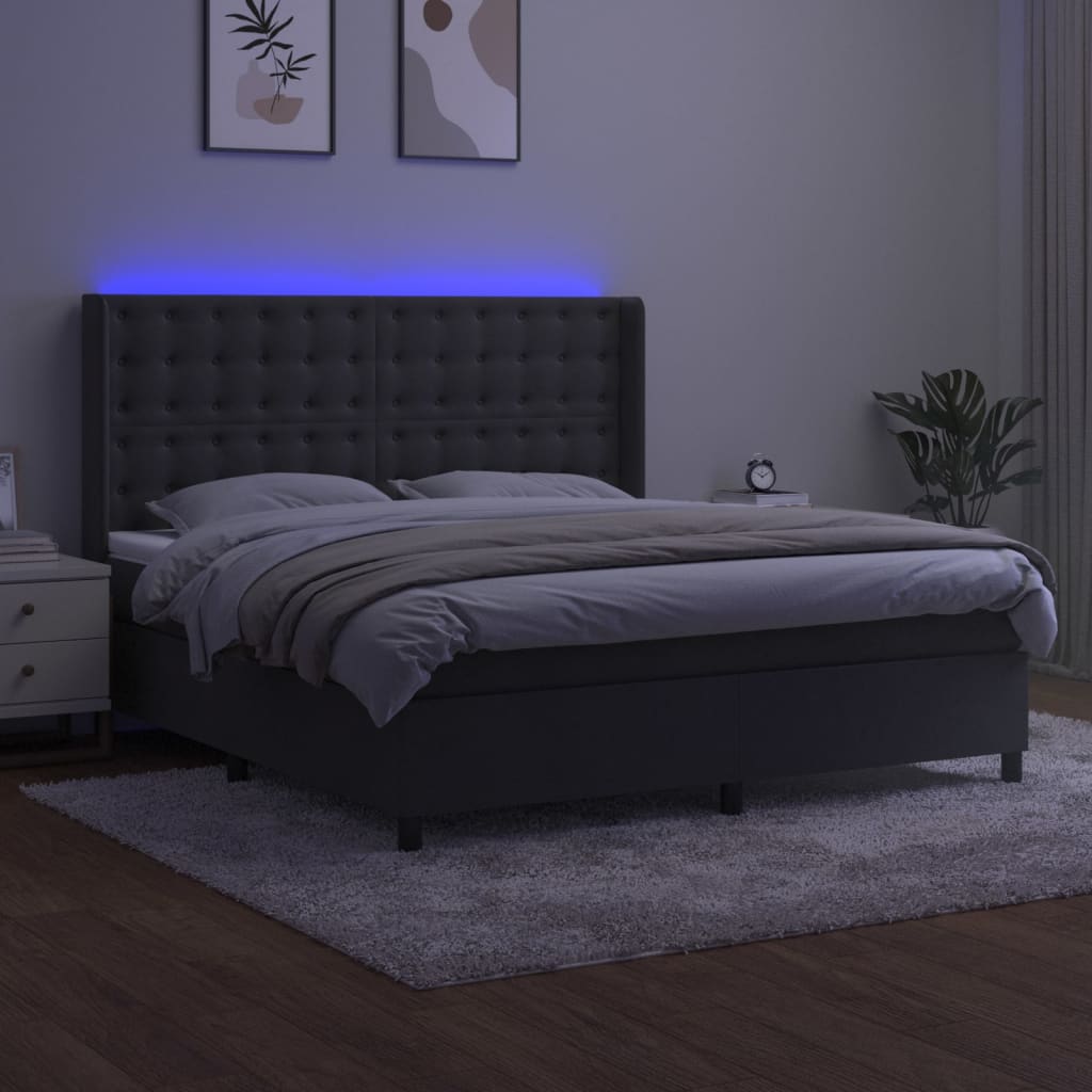 Sötétszürke bársony rugós és LED-es ágy matraccal 160x200 cm 3