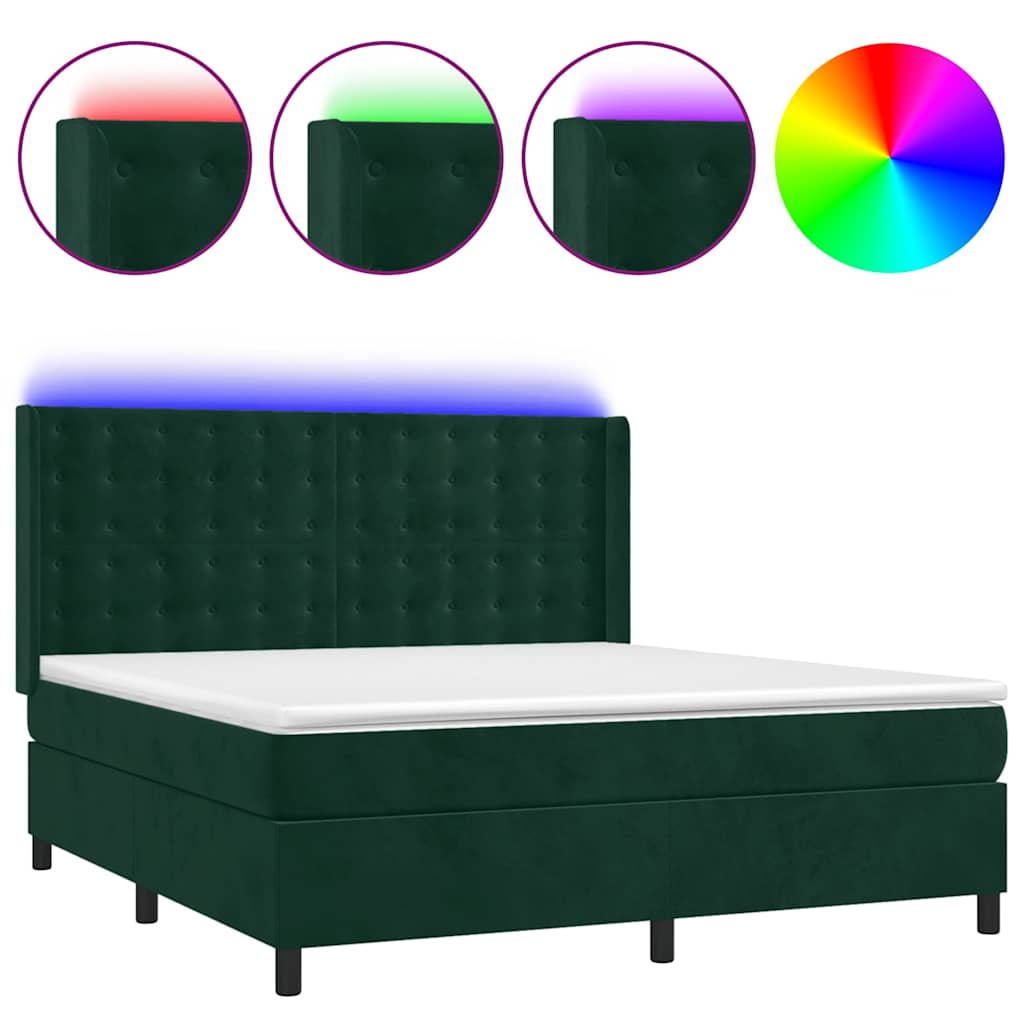 Sötétzöld bársony rugós és LED-es ágy matraccal 160x200 cm 2