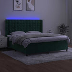 Sötétzöld bársony rugós és LED-es ágy matraccal 160x200 cm 3