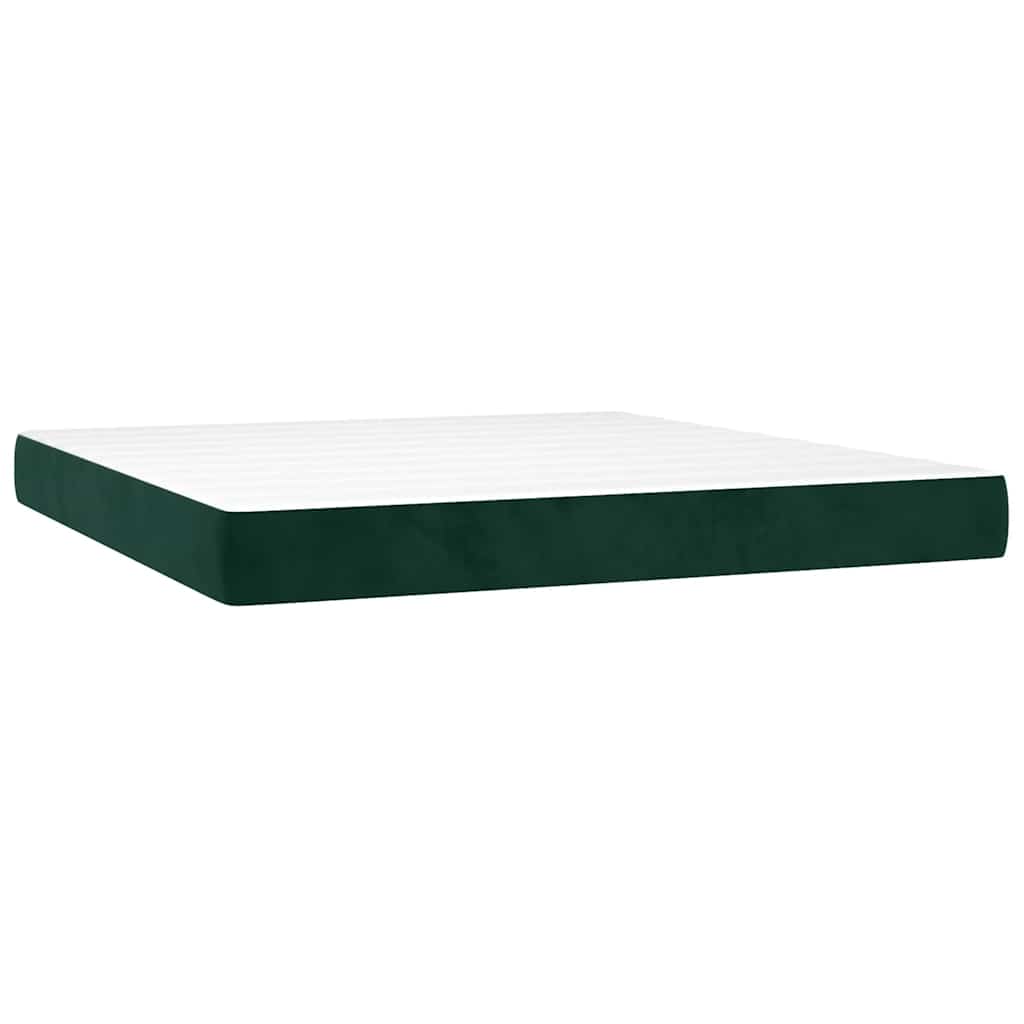 Sötétzöld bársony rugós és LED-es ágy matraccal 160x200 cm 6