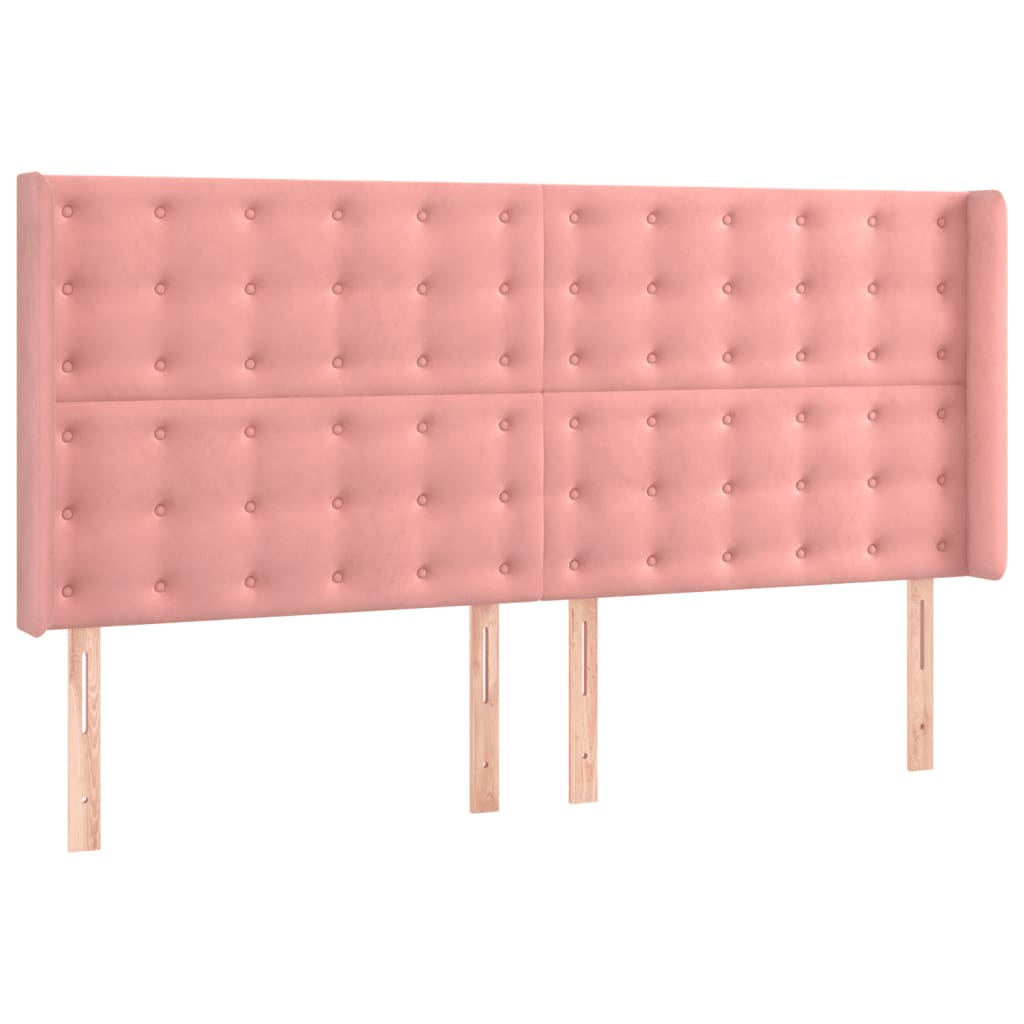 Rózsaszín bársony rugós és LED-es ágy matraccal 200x200 cm 7