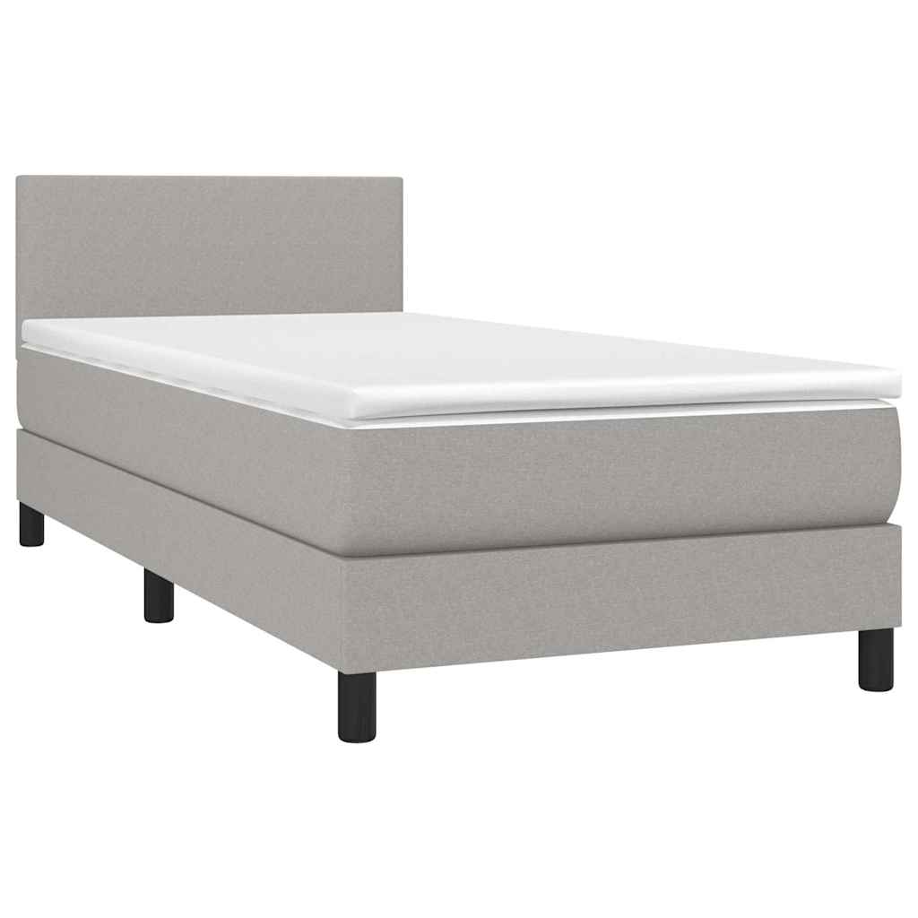 Világosszürke szövet rugós és LED-es ágy matraccal 90x190 cm 3