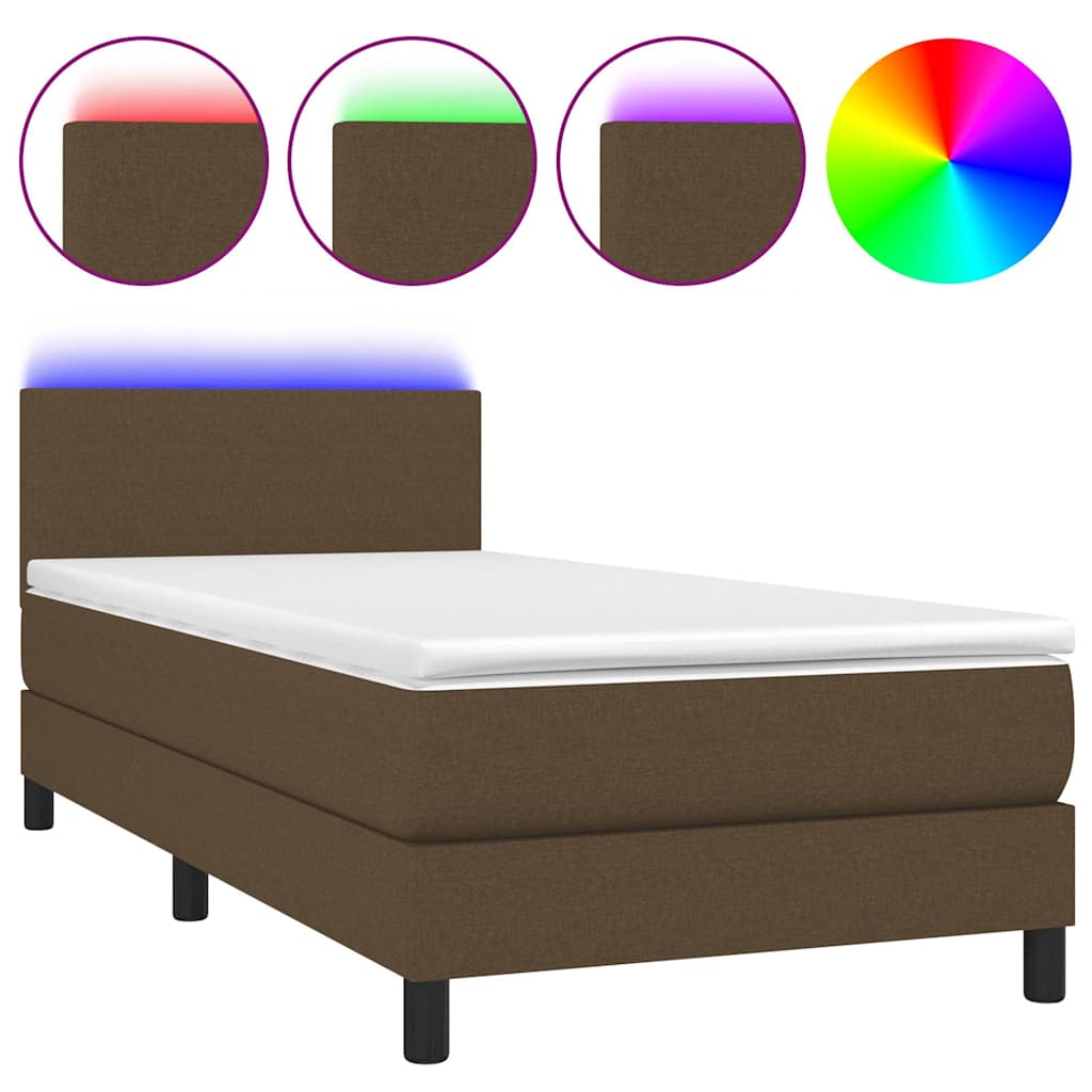 Barna szövet rugós és LED-es ágy matraccal 90x190 cm 2