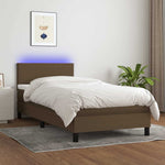 Barna szövet rugós és LED-es ágy matraccal 90x190 cm