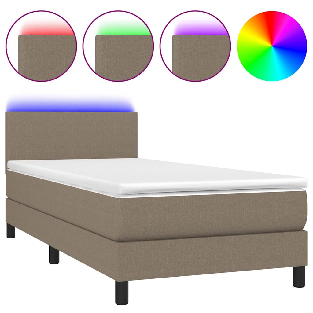 Tópszínű szövet rugós és LED-es ágy matraccal 90x200 cm 2
