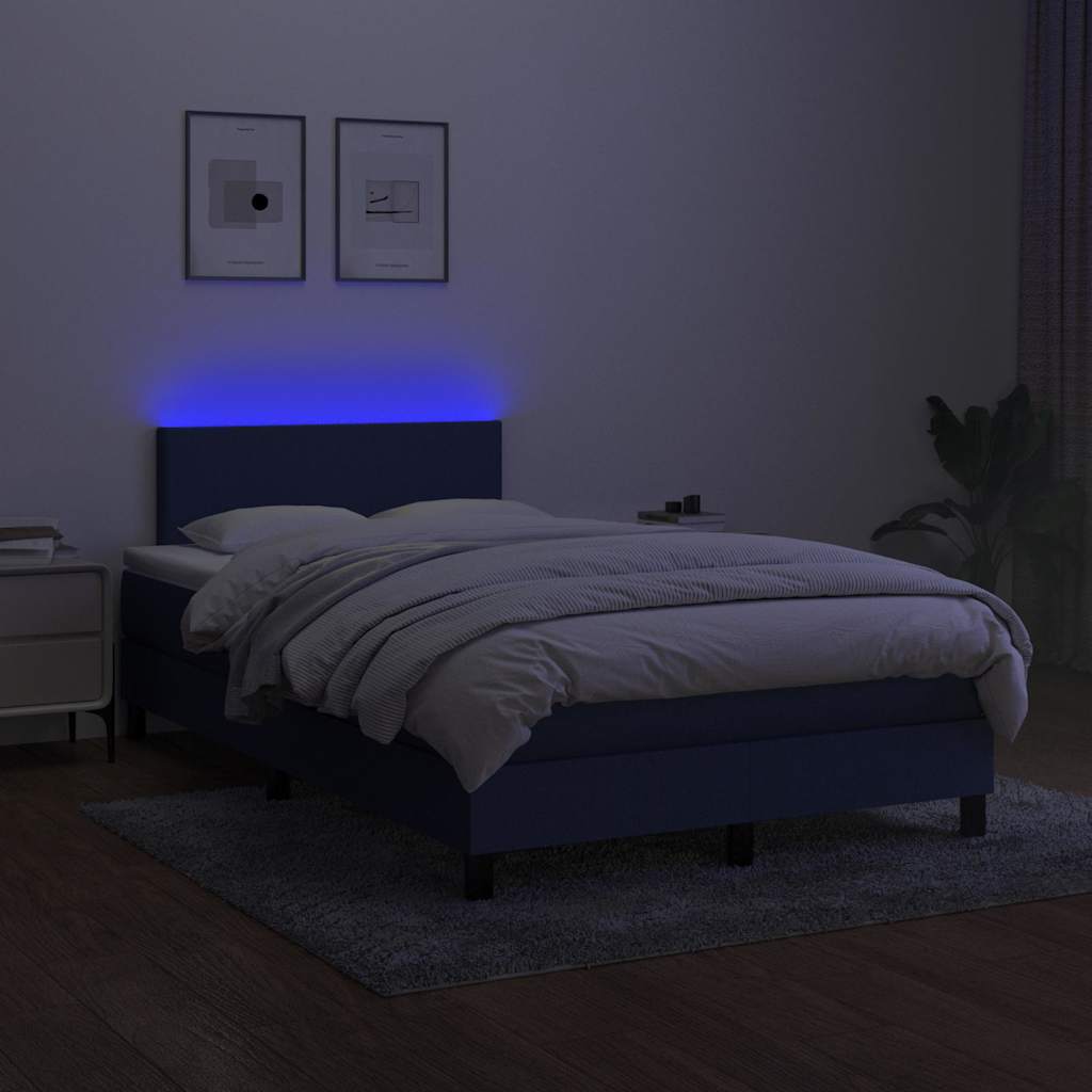 Kék szövet rugós és LED-es ágy matraccal 120 x 200 cm 4