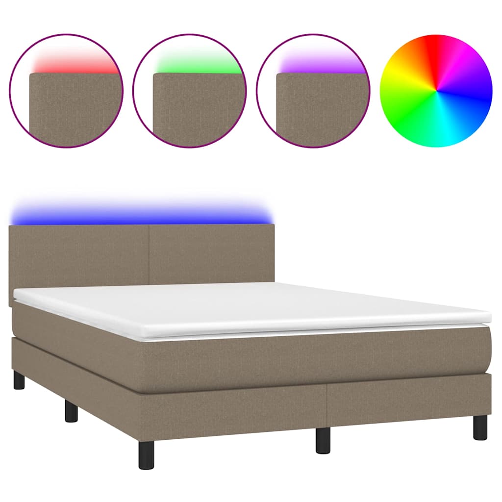 Tópszínű szövet rugós és LED-es ágy matraccal 140x190cm 2