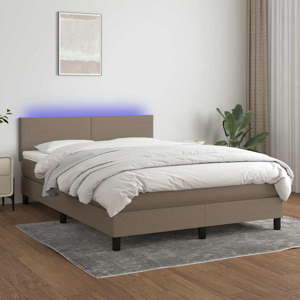 Tópszínű szövet rugós és LED-es ágy matraccal 140x190cm