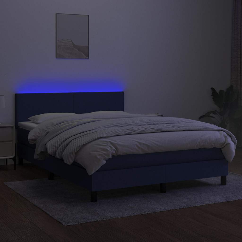 Kék szövet rugós és LED-es ágy matraccal 140x190 cm 4