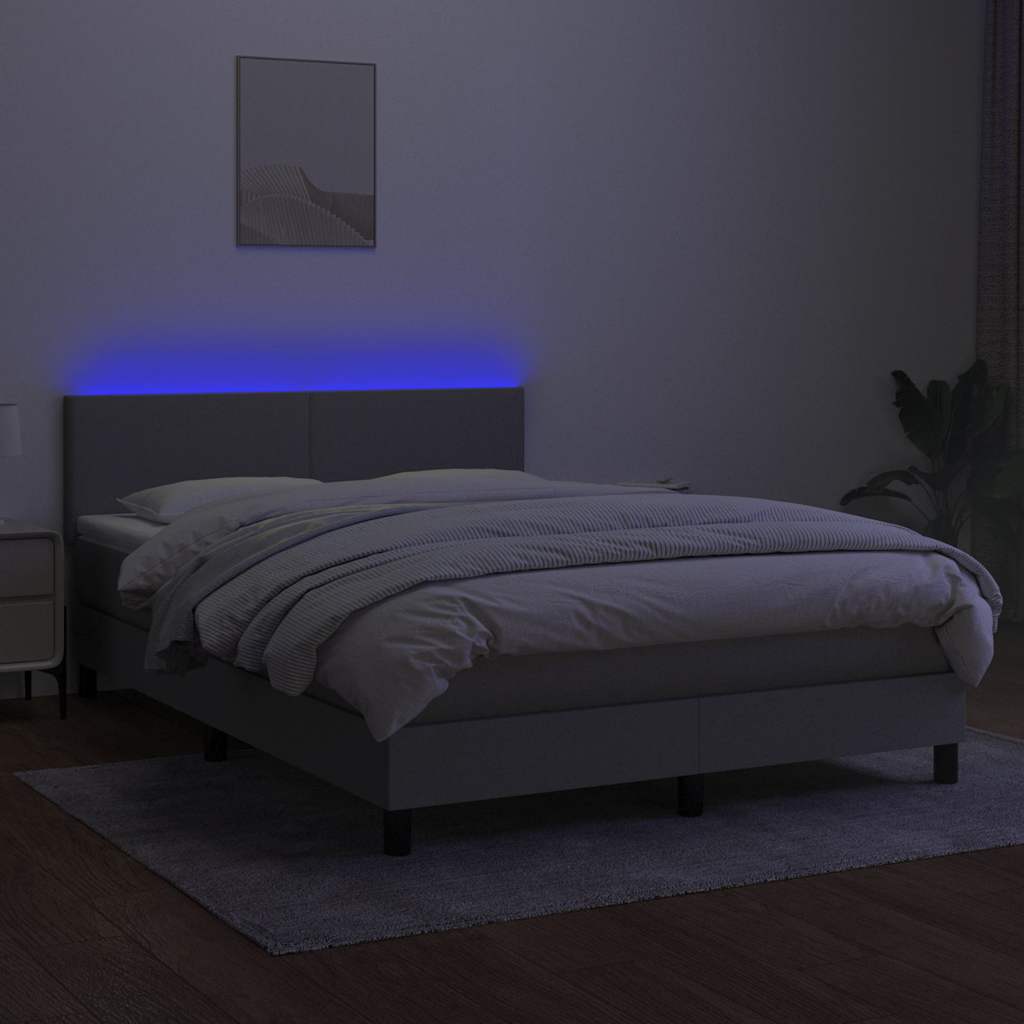 Világosszürke szövet rugós és LED-es ágy matraccal 140x200 cm 4