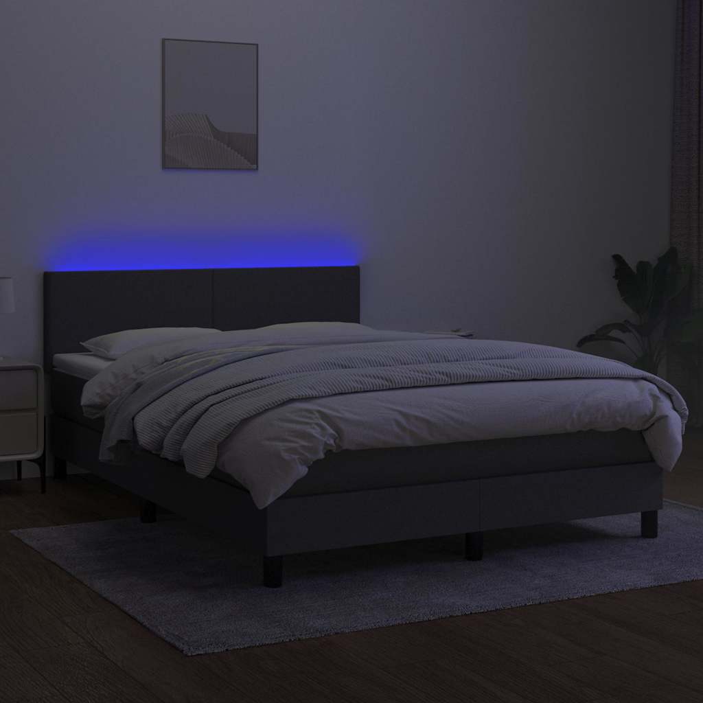 Sötétszürke szövet rugós és LED-es ágy matraccal 140x200 cm 4